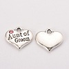 Antique Silver Tone Tibetan Style Heart with Aunt of Groom Rhinestone Charms X-TIBEP-N005-01D-1