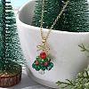 Christmas Tree Glass Beaded Pendant Necklaces NJEW-TA00174-1