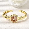 Hexagon Brass Pave Natural Cherry Blossom Agate & Cubic Zirconia Cuff Bangles for Women BJEW-Z172-01G-05-1
