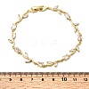 Leaf Brass Micro Pave Clear Cubic Zirconia Link Chain Bracelets BJEW-C130-02G-5