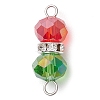 Red & Green Faceted Rondelle Transparent Glass & Brass Rhinestone Peanut Connector Charms PALLOY-JF03000-1