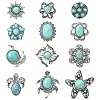 12Pcs 12 Styles Alloy Rhinestone & Resin Imitation Turquoise Snap Buttons BUTT-CJ0001-04-1