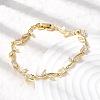 Leaf Brass Micro Pave Clear Cubic Zirconia Link Chain Bracelets BJEW-C130-02G-3