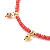 Glass Seed & Brass Braided Bead Anklet with Lampwork Evil Eye Charms AJEW-AN00484-02-4