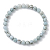 Natural Larimar Round Beads Stretch Bracelets for Women Men BJEW-JB13382-02-2