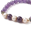 Natural Gemstone & Pearl & Brass Flower Beaded Stretch Bracelet for Women BJEW-JB09010-5