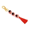Resin Evil Eye Round Bead & Polyester Tassel Pendant Decorations HJEW-JM04164-02-5