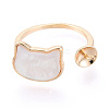 Cat Shape Brass Shell Cuff Ring Settings KK-T076-65G-2