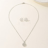 Elegant Vintage Brass Cubic Zirconia Round Stud Earrings & Necklaces Set for Women IF2292-1