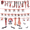 AHADERMAKER 7 Bags 7 Style Halloween Decoration Paper Bleeding Saw Machete Knife Skull Eye Hand Bat Flag Banners AJEW-GA0006-13-1