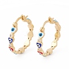 Colorful Heart with Evil Eye Enamel Hoop Earrings with Clear Cubic Zirconia KK-E005-18G-1