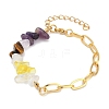 Nature Amethyst & Quartz Crystal & Yellow Quartz & Tiger Eye Chip Link Bracelets BJEW-V003-02G-2