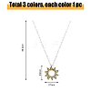 FIBLOOM 3Pcs 3 Colors Hollow Sun Rhinestone Pendant Necklaces Set with Alloy Chains NJEW-FI0001-31-2