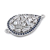 Rack Plating Brass Blue & Clear Cubic Zirconia Teardrop Connector Charms KK-A234-073P-2