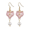 Glass Seed Beads Heart Dangle Earrings EJEW-MZ00336-04-2