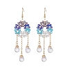 Glass Beaded Ring with Teardrop Dangle Earrings EJEW-JE05263-2