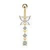Butterfly Brass Pave Clear Cubic Zirconia Curved Barbell Dangle Belly Rings FS-WGEB4D3-08-1