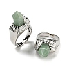 Hexagonal Prism Natural Green Aventurine Open Cuff Rings RJEW-B106-01P-01-1