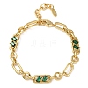 Ring & Paperclip Brass Micro Pave Cubic Zirconia Link Chain Bracelets for Women BJEW-D458-03G-05-2