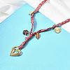 304 Stainless Steel Heart & Glass Leaf Flower Pendant Printed Polyester Cord Necklaces for Women NJEW-A063-07G-5