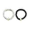 Lightning Bolt Non-magnetic Synthetic Hematite & Natural Howlite & Natural Black Spinel Beaded Stretch Rings RJEW-JR00785-1