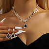 Teardrop Brass Rhinestone Pendant Necklace & Stud Dangle Earrings Sets for Women FS-WG71281-08-1