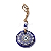 Flat Round with Evil Eye Lampwork Pendant Decoration HJEW-Z005-01D-1