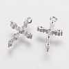 Brass Micro Pave Cubic Zirconia Tiny Cross Charms ZIRC-G133-07P-2