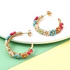 304 Stainless Steel & Bohemian Beaded C-Shaped with Flower Stud Earrings for Women EJEW-R001-03G-01-4