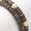 2Pcs 2 Style Cross Natural Wood & Coconut Beaded Stretch Bracelets Set for Women BJEW-JB09317-6