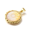 Brass Pave Natural Yellow Shell Carved Flower Pendants X-KK-Z091-02G-2