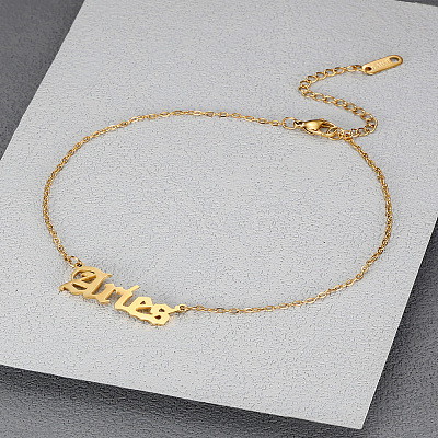 304 Stainless Steel Constellation Word Link Chain Anklets for Women FS-WG5BE8C-02-1