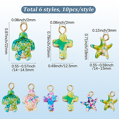 60Pcs 6 Styles Ocean Dyed Synthetic Turquoise Pendants FIND-BM0001-53-1