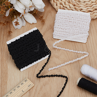 2Pcs 2 Colors Polyester Wave Lace Ribbon OCOR-FG0002-93A-1