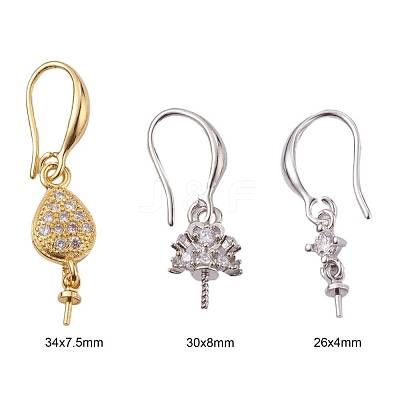 3 Pairs 3 Size Brass Micro Pave Clear Cubic Zirconia Earring Hooks KK-ZZ0001-04-1