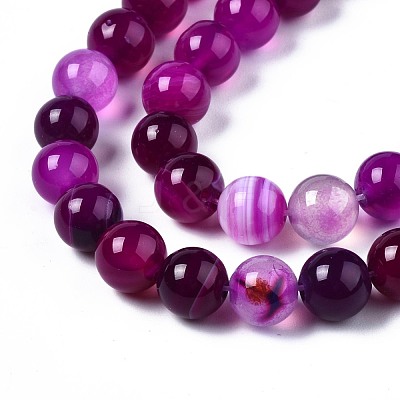 Natural Striped Agate/Banded Agate Bead Strands G-T046-8mm-B15-1