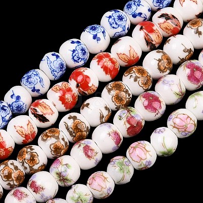 Floral Printed Porcelain Beads PORC-L004-6mm-M-1