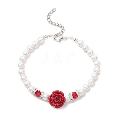 Shell Pearl & Synthetic Coral Beads Bracelets for Women BJEW-TA00678-1