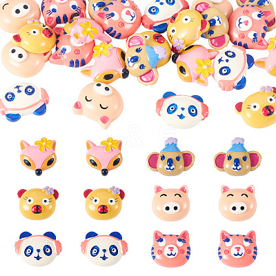 30Pcs 6 Styles Animal Theme Opaque Resin Cabochos RESI-TA0005-21-1