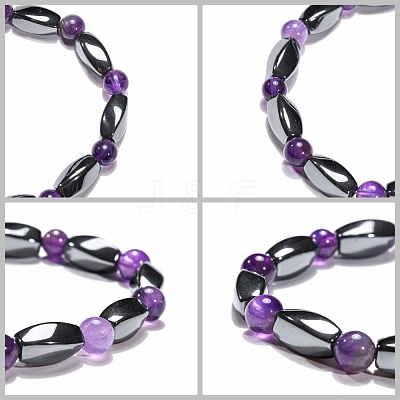 Round Natural Amethyst Stretch Bracelets BJEW-G072-10-1