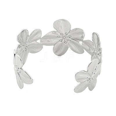 Flower Rack Plating Brass Open Cuff Bangles for Women BJEW-P322-05P-1