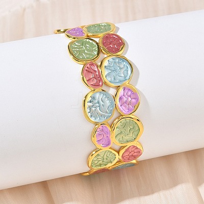 Brass Enamel Cuff Bangles for Women BJEW-A173-02G-1