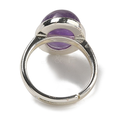 Natural Amethyst Oval Adjustable Rings RJEW-K371-07S-19-1