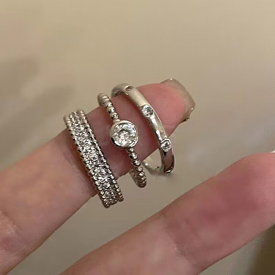 3Pcs 3 Styles Flat Round Brass Micro Pave Clear Cubic Zirconia Cuff Rings for Women FS-WGEADFE-08-1