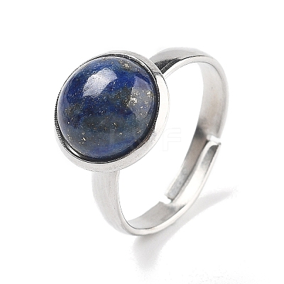 Half Round Natural Lapis Lazuli Finger Rings RJEW-M062-01P-28-1