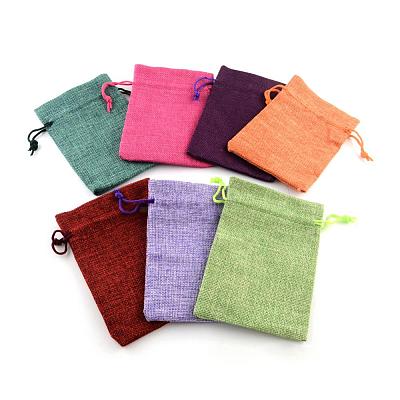 Polyester Imitation Burlap Packing Pouches Drawstring Bags X-ABAG-R005-14x10-M-1
