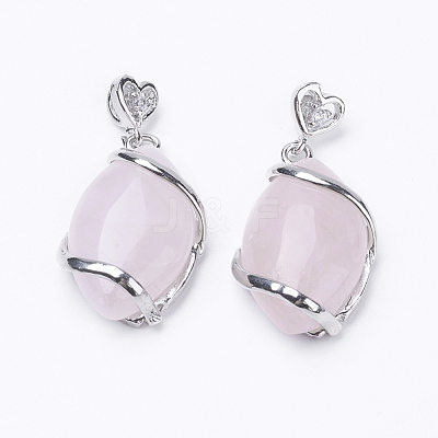 Natural Rose Quartz Pendants G-E423-03P-1