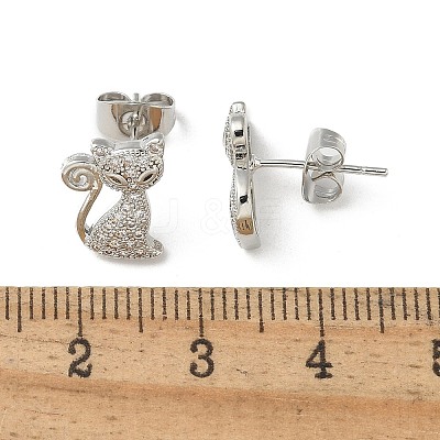 Brass Micro Pave Clear Cubic Zirconia Stud Earrings EJEW-R009-01P-1