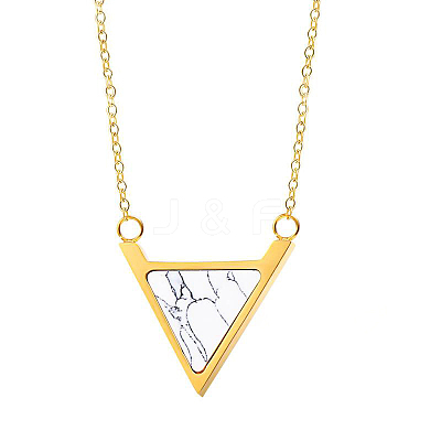 Stainless Steel Pave Synthetic Howlite Inverted Triangle Pendant Necklaces for Women FS-WG0B5B2-03-1