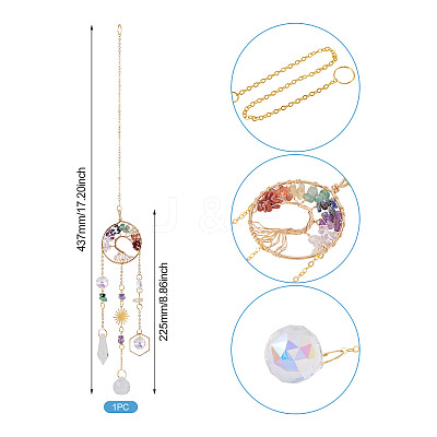 1Pc Wire Wrapped Alloy & Natural Mixed Stone Tree of Life Hanging Suncatchers HJEW-TA0001-46C-1